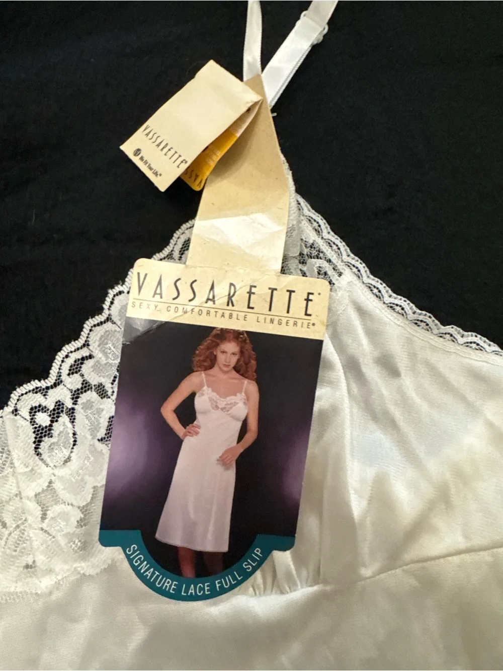 vassarette White Satin Lace-Trim Slip Chemise